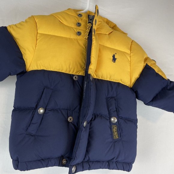 Ralph Lauren‎ Puffer Jacket Boys Size 12M Yellow Blue Vintage - Picture 3 of 13